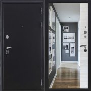 Входная металлическая дверь Спартак (Антик темное серебро/Зеркало акация белая поперечная)