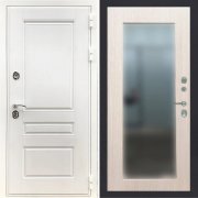 Входная металлическая дверь Optima (Белый матовый/Зеркало беленый дуб)