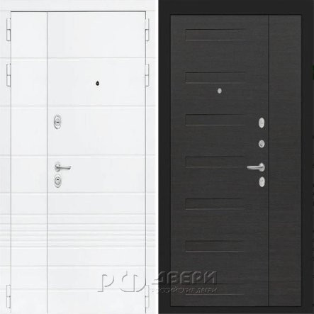 Металлическая дверь двухстворчатая ART S10 14 (Белый камень/Эковенге горизонтальный)