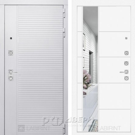 Входная металлическая дверь Piano white 19 (белый софт/зеркало белый софт)