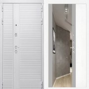 Металлическая дверь двухстворчатая Piano white (белый софт/зеркало грей софт)