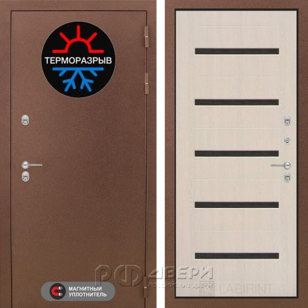 Входная металлическая дверь Термомагнит 01 (медный антик/беленый дуб)