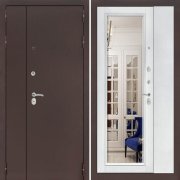 Металлическая дверь двухстворчатая Классик (Антик медный/Зеркало белый софт)