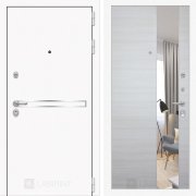 Входная металлическая дверь Line white (шагрень белая/зеркало акация светлая горизонтальная)
