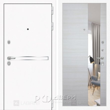 Входная металлическая дверь Line white (шагрень белая/зеркало акация светлая горизонтальная)