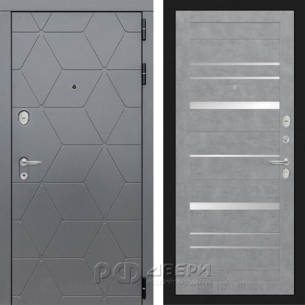 Входная противопожарная дверь Космо 20 (Графит софт/Зеркало бетон светлый)