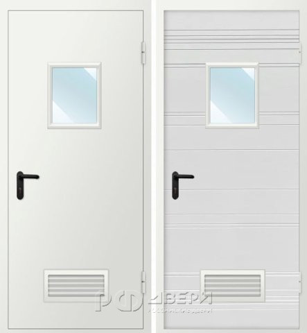 Металлическая дверь техническая ДМО-1 300х400 (RAL 9016/Вентиляционная решетка)