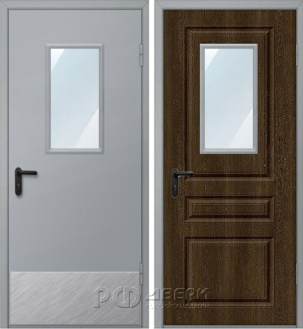 Металлическая дверь техническая ДМО-1 300х600 (RAL 7040/Нержавеющая накладка)