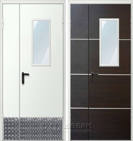 Дверь двухстворчатая техническая ДМО-1 300х600 (RAL 9016/Алюминиевая накладка)