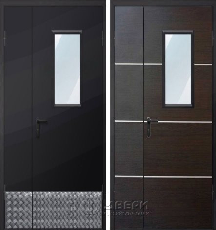 Дверь двухстворчатая техническая ДМО-1 300х600 (RAL 9005/Алюминиевая накладка)