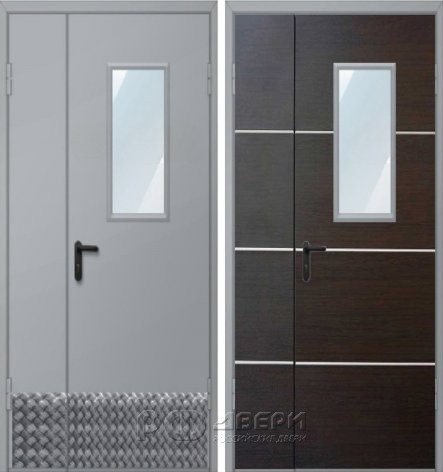 Дверь двухстворчатая техническая ДМО-1 300х600 (RAL 7040/Алюминиевая накладка)