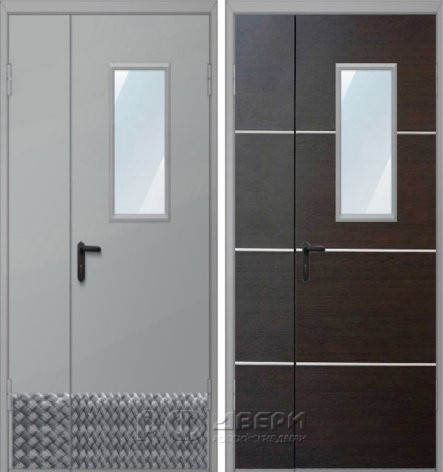 Дверь двухстворчатая техническая ДМО-1 300х600 (RAL 7004/Алюминиевая накладка)