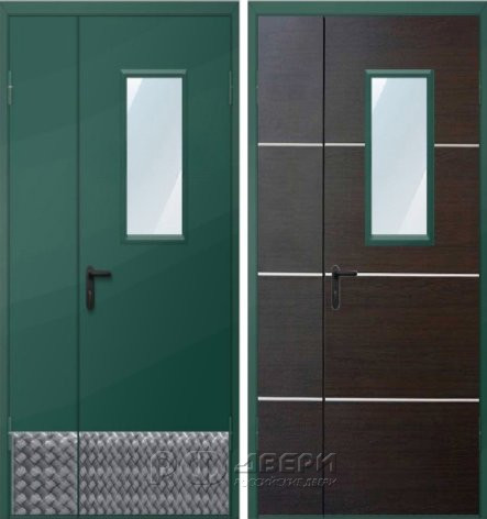 Дверь двухстворчатая техническая ДМО-1 300х600 (RAL 6005/Алюминиевая накладка)