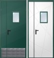 Дверь двухстворчатая техническая ДМО-1 300х400 (RAL 6005/Алюминиевая накладка)