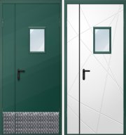 Дверь двухстворчатая техническая ДМО-1 300х400 (RAL 6005/Алюминиевая накладка)