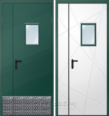 Дверь двухстворчатая техническая ДМО-1 300х400 (RAL 6005/Алюминиевая накладка)