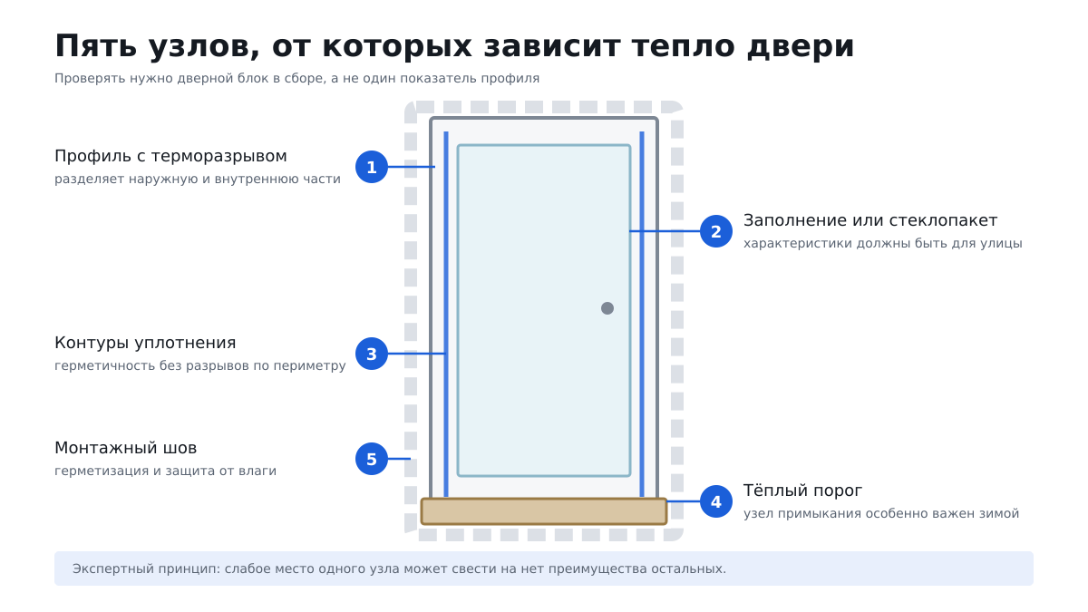 Пять узлов, от которых зависит тепло алюминиевой двери