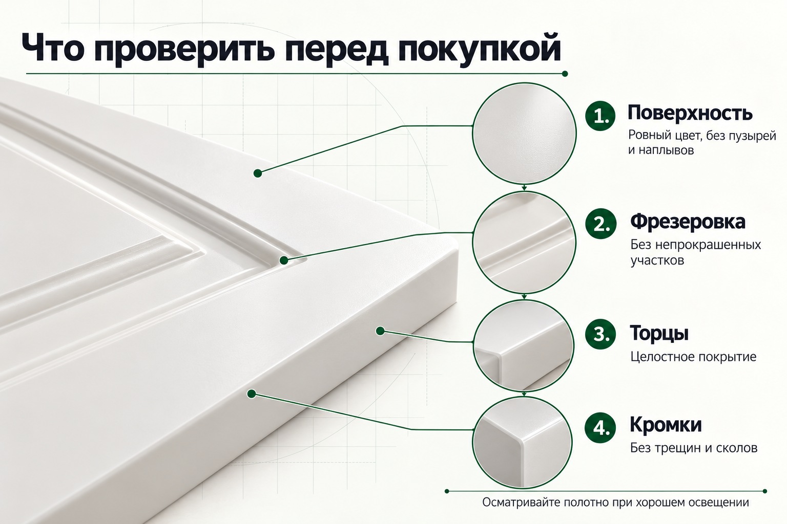 Проверка качества крашеной двери перед покупкой: поверхность, фрезеровка, торцы и кромки