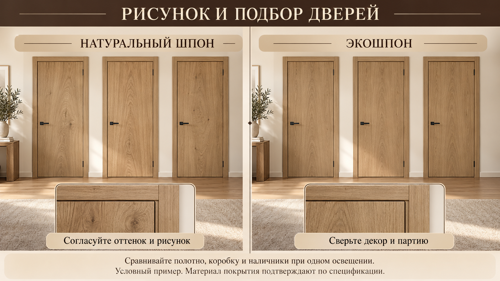 Шпон и экошпон: рисунок и подбор комплекта дверей
